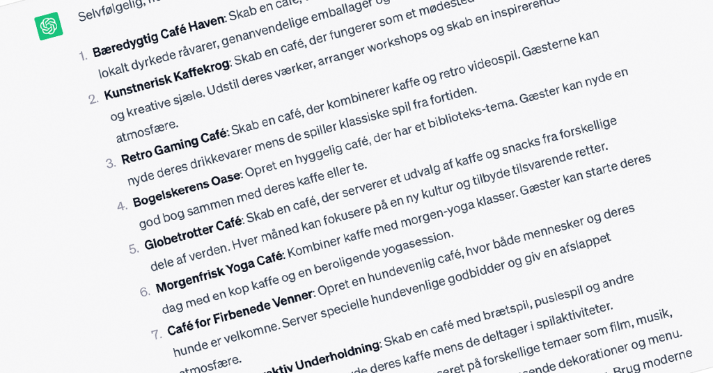 Idéer til en ny café skabt af en AI