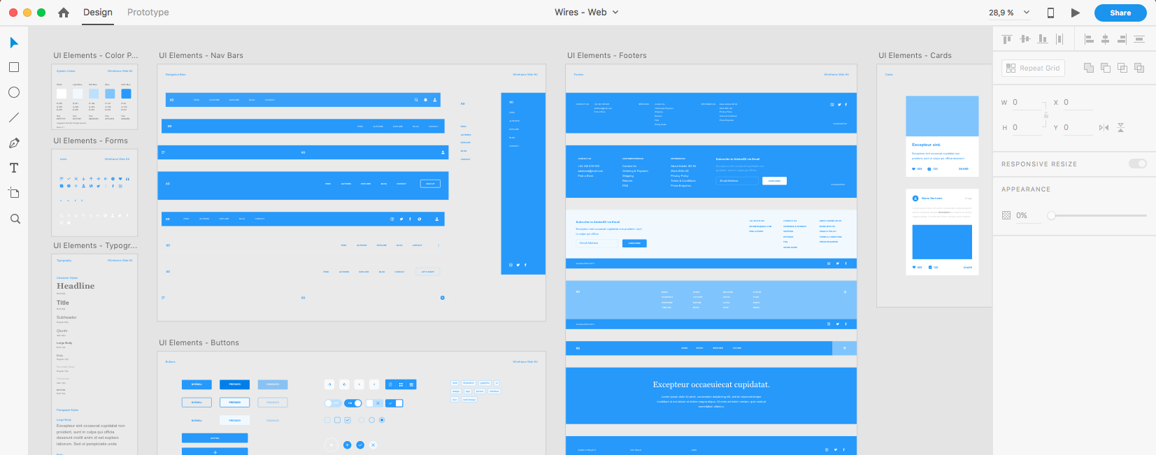 Design-delen i Adobe XD